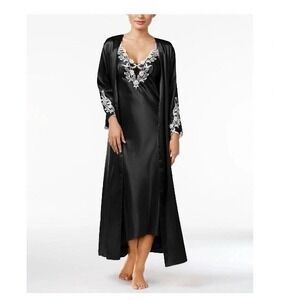 Flora Peignor Slip Gown & Robe Set XL Black Bridal Elegant Floral Embroidered